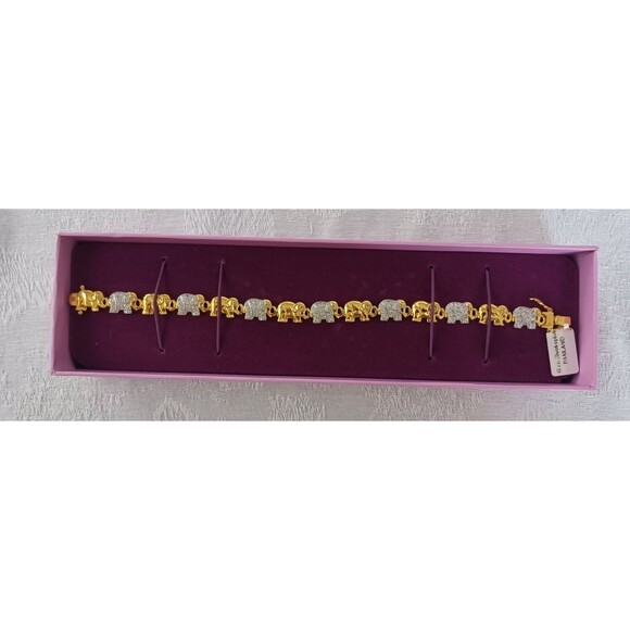 ELEPHANT MOTIF GOLD ELECTROPLATE RHINESTONE 8" BRACELET W/BOX AND TAG - Picture 4 of 13